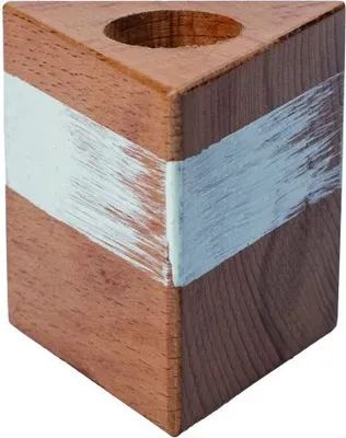 Produktbild von Holzleuchter für Leuchterkerzen dreieckig mit Pinselstrich Weiß 60 x Ø 60mm