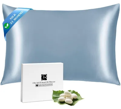 Zdjęcie produktu dla Poszewka na poduszkę z jedwabiu (30x50 cm), jedwab morwowy, kolor "Feuersteinblau" (niebieski), z zamkiem błyskawicznym