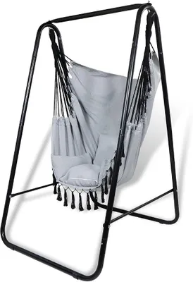 Imagen del producto de Silecomplaza: Sillón colgante con estructura y cojín, capacidad de 100 kg, apto para interiores y exteriores