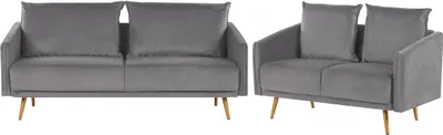 Produktbild von BELIANI Sofa Set Grau aus Samtstoff Sitzgruppe mit Metallbeinen und abziehbaren Kissenbezüge Langlebig Glamourös Edel Zierkissen Wohnzimmer