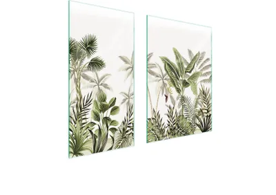 Produktbild von Herdabdeckplatten 2 teilig 75x52 Glaskeramikkochfeld Abdeckung Glas Schneidebrett Laub Grün