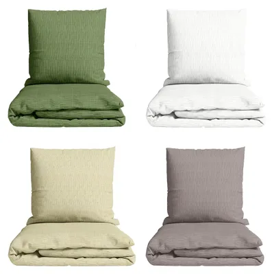 Produktbild von Musselin Bettwäsche Set 100% Baumwolle in Grau, Größen 135x200 cm, atmungsaktiv, weich, luftig, bügelfrei, für Allergiker geeignet, mit Knopfverschluss