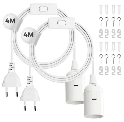 E27 Lampenfassung mit Kabel, 4 m, 2 Stück, Weiß, Schalter