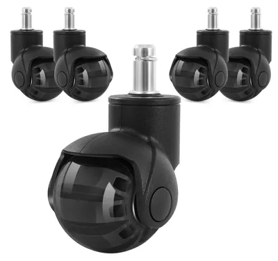 Immagine prodotto di Rotelle per sedie da ufficio - Rotelle per mobili - Gomma - Ruote da 5 cm - Per carichi pesanti - Per pavimenti duri e moquette - Perno da 11 mm - Set da 5 - Nero