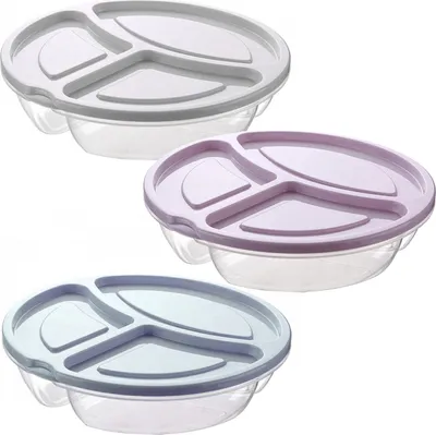 Produktbild von 3x Lunchbox Brotdose Lunch Mittag Box Menübox Tellerbox Rund Picknick 3 Fächer