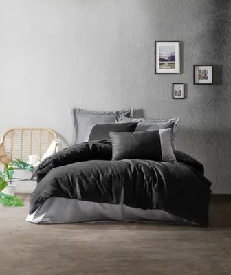 Produktbild von L'Essentiel Linge de Maison, Plain - Black, Grey, Einzelbett-XXL-Bettbezug-Set (DE), Schwarz, 100 % Baumwolle, 155 x 155 cm