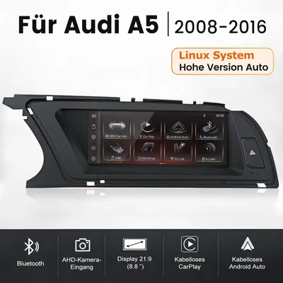 Image de Autoradio Linux de 22,8 cm (8,8 pouces) pour Audi A5, compatible avec le système MMI 3G (2008-2016), avec CarPlay et Android Auto sans fil, Bluetooth et entrée AUX