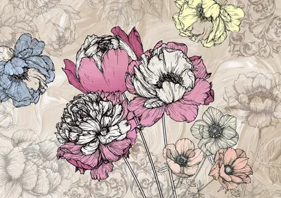 Image de Sanders & Sanders papier peint panoramique fleurs beige, rose et bleu 375 x 270 cm