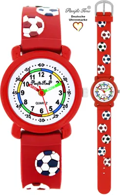 Produktbild von Pacific Time Kinder Armbanduhr Silikon Jungen Lernuhr Fußball rot 20274