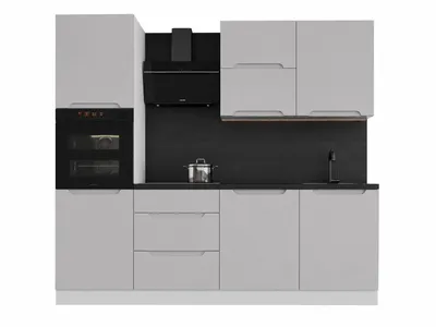 Produktbild von Küchenzeile – Küchenblock – Einbauküche – Komplettküche – Zivora – KS38-G240 – 240 cm – Hellgrau / Matt Ohne Arbeitsplatte & Elektrogeräte, KI-generiertes Bild