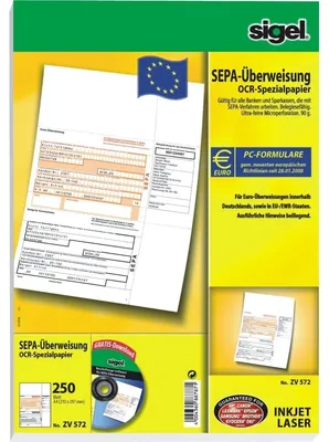 Produktbild von SIGEL ZV572 PC-SEPA-Überweisung, Gültig für alle Banken und Sparkassen, 250 Stück