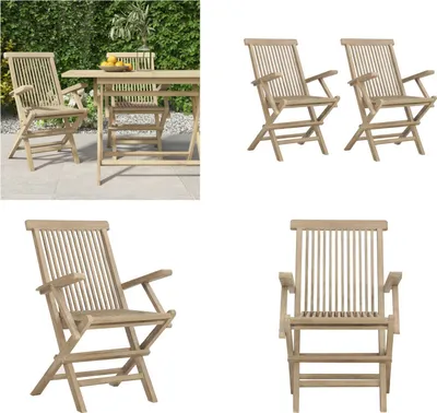Produktbild von vidaXL Gartenstühle 2 Stk. Klappbar Grau 56x61x89 cm Massivholz Teak - Klappbarer Gartenstuhl - Klappbare Gartenstühle - Gartenstuhl Klappbar - Gartenstühle Klappbar