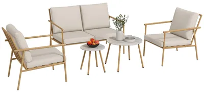 Produktbild von Gartenmöbel-Set - Lounge-Set - Balkonmöbel-Set - 5-teiliges Gartenmöbel-Set - Creme-farben