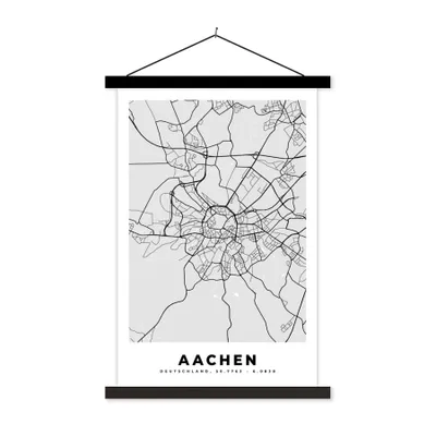 Produktbild von MuchoWow® Textilposter Aachen - Stadtplan - Deutschland - Karte 60x90 cm mit schwarzem Rahmen - Poster Wohnzimmer