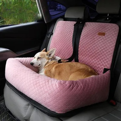 Productafbeelding van Veiligheidsverhoging voor honden in auto's - Wasbare autostoel voor puppy's met veiligheidsgordel, geschikt voor grote en kleine honden