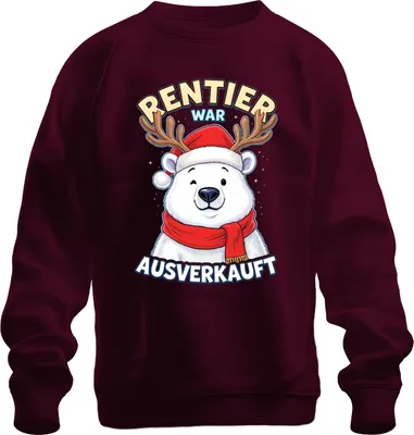 Zdjęcie produktu dla Renifer został wyprzedany Polar Bear with Antlers Christmas Funny Uni Sweatshirt Pullover, Burgundy, S