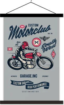 Produktbild von MuchoWow® Textilposter Motorrad - Kleidung - Retro 120x180 cm mit schwarzem Rahmen - Fotos