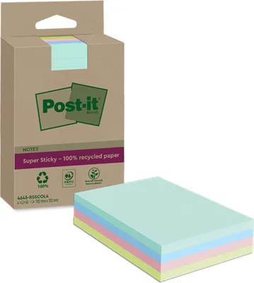 Produktbild von Post-It 4645-RSSCOL4, Rechteck, Blau, Grün, Rose, Türkis, 100%, 102 mm, 152 mm, 45 Blätter