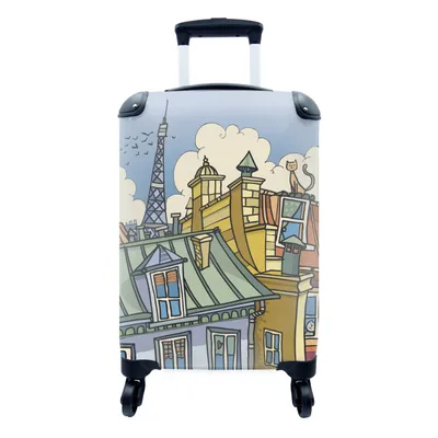 Produktbild von MuchoWow® Koffer Handgepäck Trolley Rollkoffer Kleine Reisekoffer mit 4 Rollen - Paris - Haus - Eiffelturm - Cabin Size < 55x40x23 cm & 55x40x20 cm - Fotokoffer - Kabinenkoffer - Boardgepäck - Reise-Box - Reisekoffer - Reisegepäck - Koffer mit Bild - Trolley für Kinder