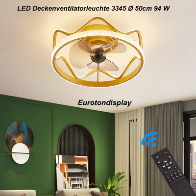 Obrázek produktu pro Stropní ventilátor s LED osvětlením Stropní svítidlo 3345 zlaté Ø 50cm 94W s dálkovým ovládáním Nastavitelná barva světla/jasnost stmívatelné LED stropní svítidlo stropní ventilátor světlo stropní