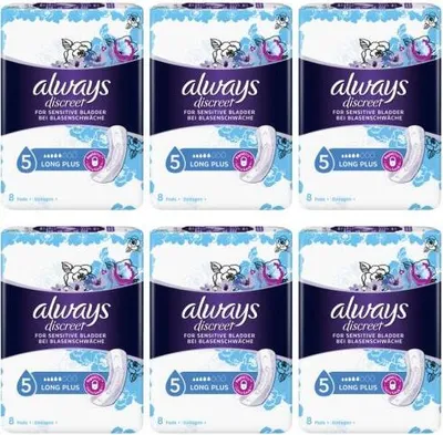 Produktbild von Always Discreet for Sensitive Bladder Long Plus Pads 8 pro Packung (6 Stück)