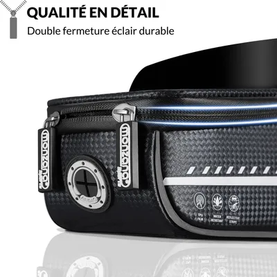 Image de MONZANA® Sacoche de cadre vélo imperméable bandes réfléchissantes pare-soleil TPU sacoche smartphone max. 6,8" guidon sac pochette support vélo gris