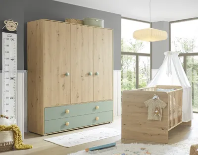 Produktbild von Babyzimmer-Komplettset >Birta< (2-teilig) Artisan Eiche Nachbildung / Salbei