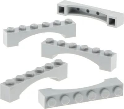 Produktbild von 5x Lego Bogenstein 1x6x1 neu-hell grau rund Bogen erhöht Brücke Burg Tor 92950