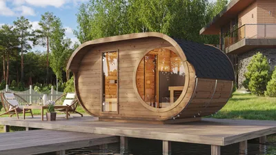 Produktbild von Oval Sauna Keila, mit 400 V/ 9 KW Kompakt-Ofen, ThermoWood