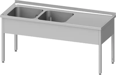 Produktbild von Spültisch ohne Grundboden 1100x600x850 mm, mit zwei Becken links, mit Aufkantung, verschweißt