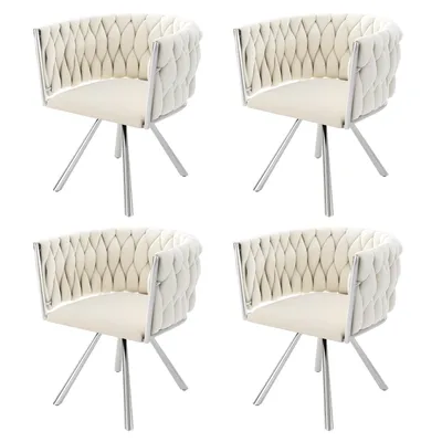 Produktbild von Meubles Cosy 4er-Set Esszimmerstühle aus Samt – , um 360° drehbare Stühle (Beige & Silber) mit Metallbeinen für Wohn- und Schlafzimmer