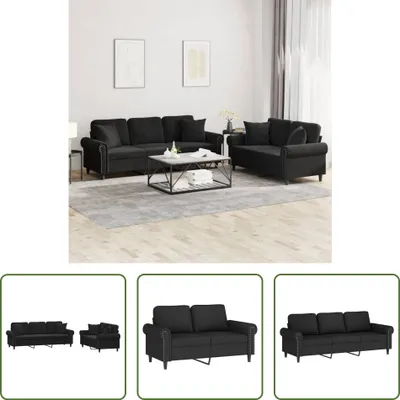 Produktbild von The Living Store 2-tlg. Sofagarnitur mit Kissen Schwarz Samt