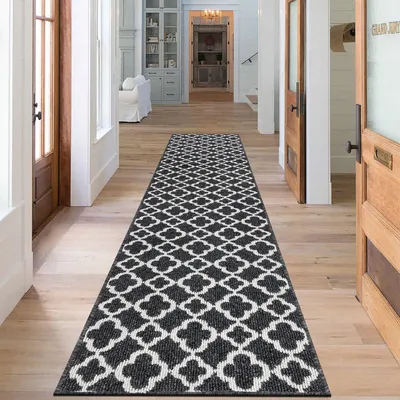 Zdjęcie produktu dla Antypoślizgowy biegacz dywanowy do przedpokoju 60 x 240 cm Czarny