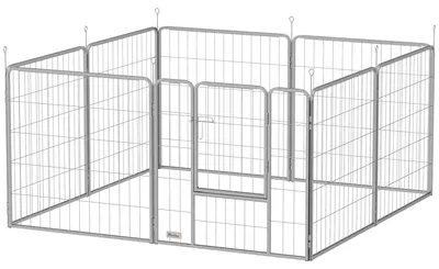 Image de Cage pour chien à 8 panneaux – cage pliante pour animaux de compagnie | Couleur : Argent | Dimensions : 160 x 160 x 80 cm