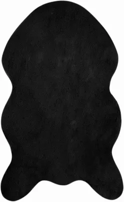 Produktbild von Rechteckiger Kunstfell-Teppich 50 x 80 cm mit rutschfester Unterseite – weicher Kaninchenfellimitat-Läufer für Wohnzimmer und Schlafzimmer, schwarzer Kunstpelz-Vorleger