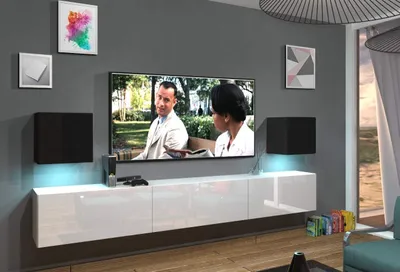 Obrázok produktu pre Furnitech Obývacia stena - Moderná závesná skrinka - Obývacia stena s policami a TV skrinkou - Nábytok do obývačky bez LED (Lace AN22-18BW-HG5 1B)