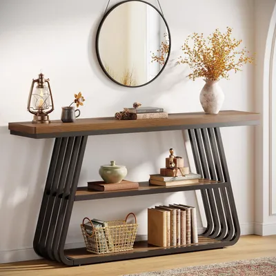 Produktbild von Konsolentisch 140 cm mit 3 Ablagen, Industrial-Stil, 140 x 30 x 80 cm