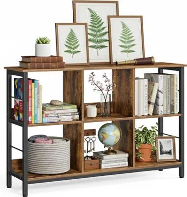 Produktbild von Relaxdays Regal Industrial, 6 Fächer, Holzoptik, Vintage Bücherregal, HBT: 80x120x33 cm, Sideboard, schwarz/dunkelbraun