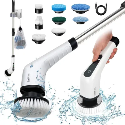 Immagine prodotto di Spazzola elettrica per la pulizia - Spazzola senza fili - Ideale per la pulizia del bagno - 8 testine intercambiabili - Regolabile - Colore: bianco