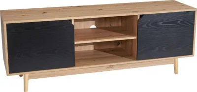 Image de Meuble bas chêneReproduction noir 150x55x40 cm meuble tv moderne, meuble tv design haut, meuble tv table, meuble tv deux portes, meuble tv salon | Wohnling