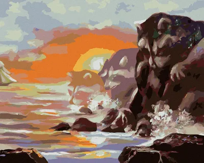 Produktbild von Zuty - Malen nach Zahlen - SEGELSCHIFF, WASCHBÄR, FELSEN, MEER UND SONNENUNTERGANG (D. RUSTY RUST), 40x50 cm, mit Keilrahmen (bereits gespannt)