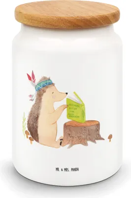 Produktbild von Mr. & Mrs. Panda behälter Igel Federschmuck - Weiß - Geschenk, Dose, Kaffeedose, Aufbewahrungsdose, Indianer, Camping, Tiere, Lebensmittelbehälter, Vorratsbehälter