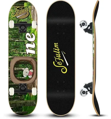 Productafbeelding van Volledige skateboard, 78,9 x 20,3 cm, 7-laags, Canadees esdoornhout, dubbele kicktail, groen