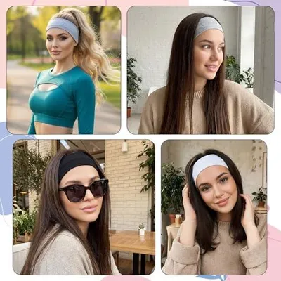 Produktbild von 3 elastische Baumwoll-Stirnbänder für Damen, weiche und schweißabsorbierende Haarbänder für Kosmetik, Workout, Yoga, Laufen, Fitness und Gym
