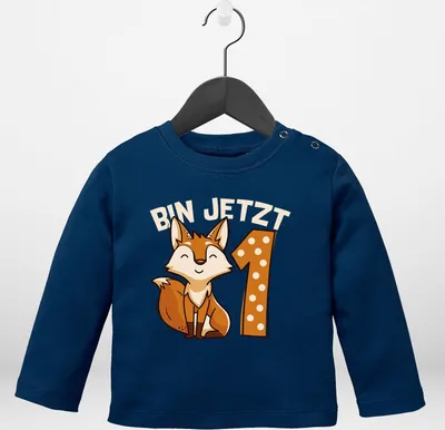 Produktbild von Baby Langarm-Shirt 1. Geburtstag Fuchs Bin jetzt 1 Tiermotive Fox Geburtstagsshirt Baumwolle Junge/Mädchen MoonWorks® navy 80/86 (10-15 Monate)