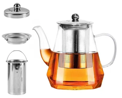 Image de Théière en verre avec filtre, 1000 ml, résistante à la chaleur, anti-goutte