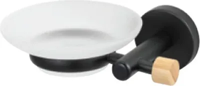 Produktbild von MSV® Seifenschale "Iana" Seifenhalter, Seifenablage mit Wandhalterung , schwarz matt mit Bambus incl. Glasschale
