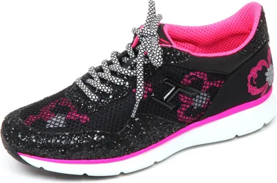 Produktbild von D0348 Trainer Frau HOGAN H254 fluoreszierende rosa/schwarz glitter Netzschuh Frau