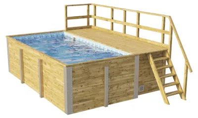 Produktbild von Aufstellpool Holzpool-Set Weka 595 rechteckig 490x315x201 cm inkl. Bodenschutzvlies, Filteranlage, Filtersand, Innenausk