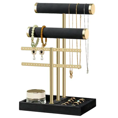 Produktbild von Armbandhalter Schmuckständer, Samt 3-stufig, abnehmbarer Schmuckorganizer für Ringe, Halsketten, Uhren, Ohrringe Kettenständer